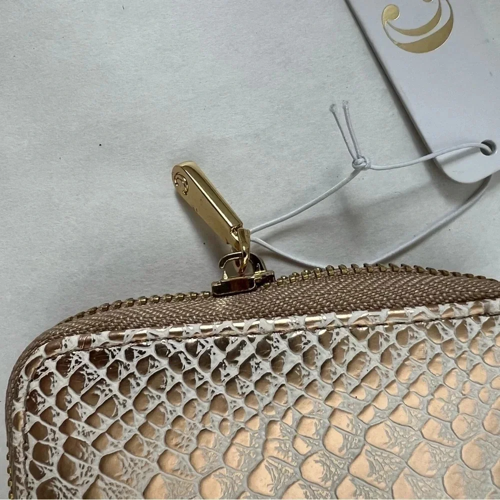 NWT - Charming Charlie Snake Skin Zip Around Wallet Gold Shimmering Clutch Bag